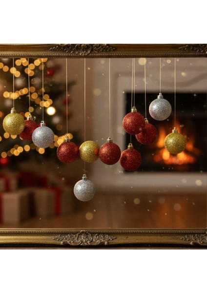 12’li 3 cm Yılbaşı Ağaç Süsü Seti – Kırmızı, Gümüş, Altın Parlak Top Süsler fiyatları