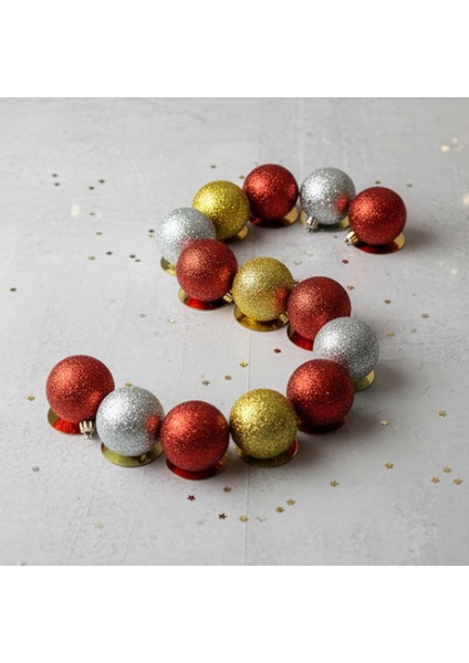 12’li 3 cm Yılbaşı Ağaç Süsü Seti – Kırmızı, Gümüş, Altın Parlak Top Süsler modelleri