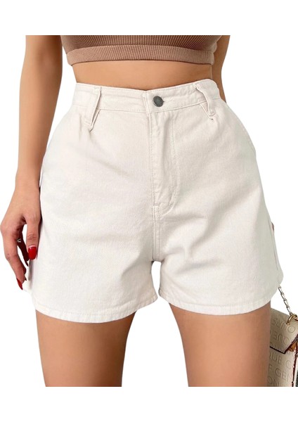 Mini Denim Şort Cepli -Krem fiyatları