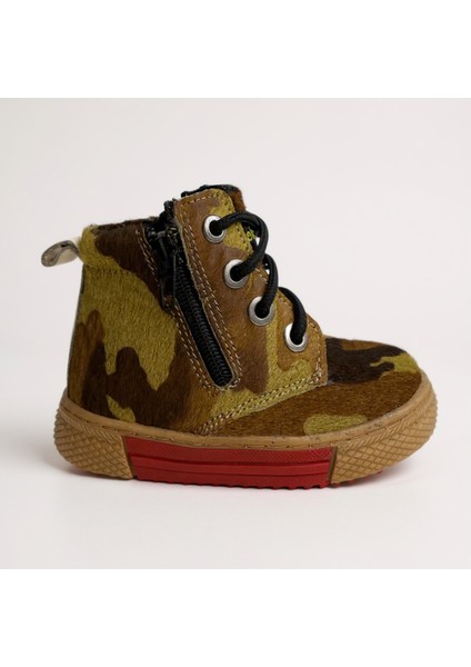 Hakiki Deri Kamuflaj Ortopedik Fermuarlı Bot