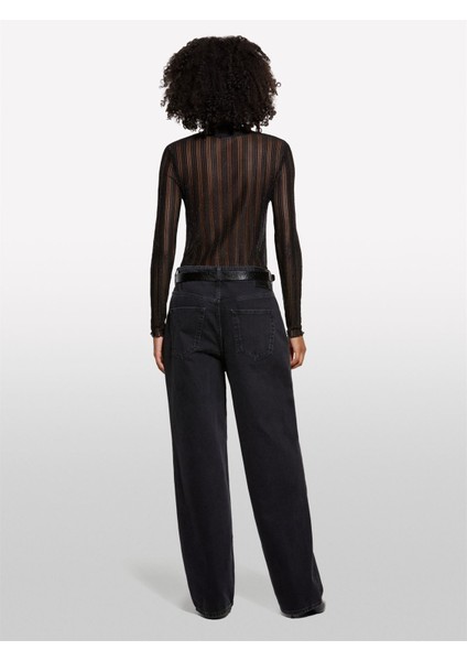 Trasparan Regular Fit Uzun Kollu T-Shirt Kadın Siyah T-Shirt - 325A327PL200U fiyatları