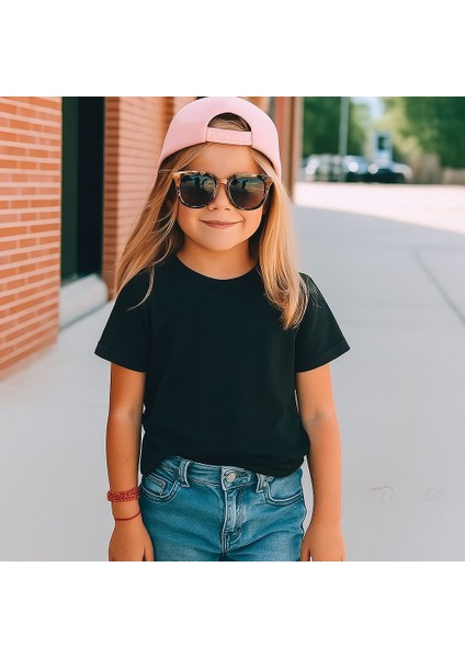 Siyah %100 Pamuk Nefes Alan Kumaş Premimum Baskı Tam Beden Siyah Çocuk Tişort