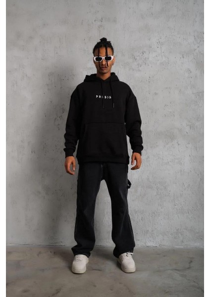 Erkek Astronot Baskılı Kapüşonlu Sweat - Siyah indirimleri