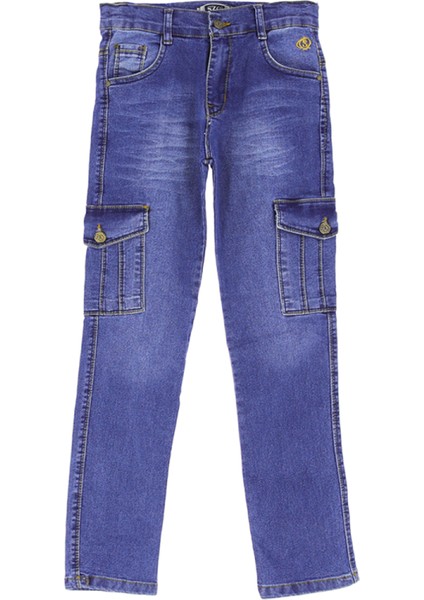 Erkek Çocuk Likralı Kargo Cepli Esnek Belli Jean Pantolon 13-17 Yaş 12366