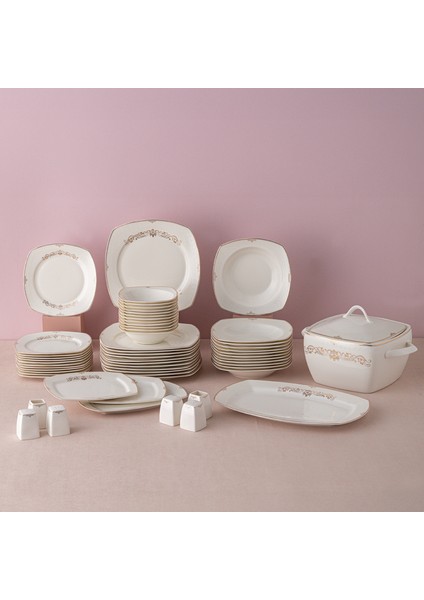 Bone Yeni Mimoza 60 Parça Yemek Takımı Platin Y.kare