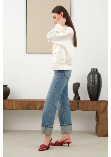 Broş Detaylı Bomber Ceket Kemik