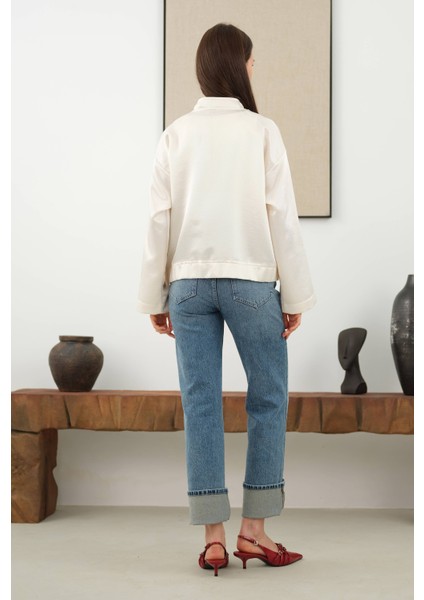 Broş Detaylı Bomber Ceket Kemik