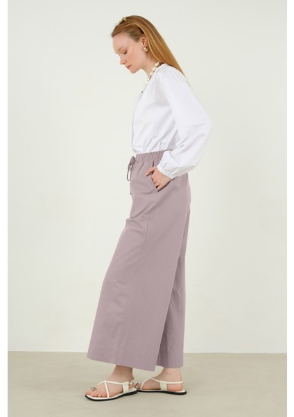Poplin Bol Paça Pantolon Açık Leylak
