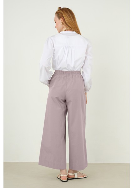 Poplin Bol Paça Pantolon Açık Leylak