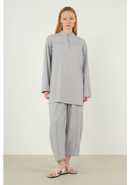 Parçalı Pantolon Açık Gri