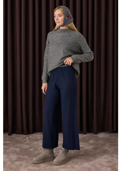 Şerit Detaylı Triko Pantolon Ofis Lacivert indirimleri