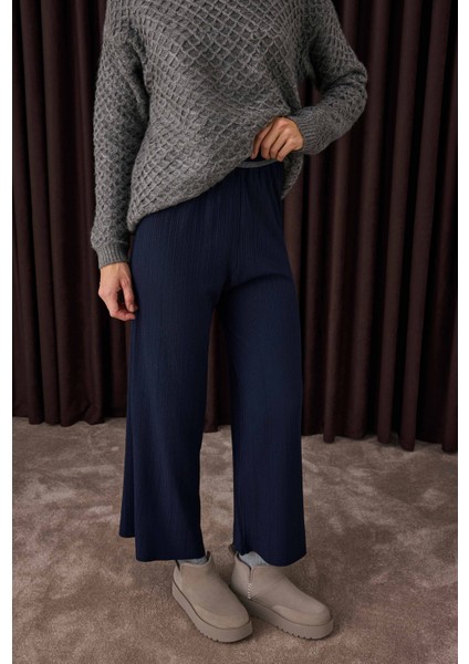 Şerit Detaylı Triko Pantolon Ofis Lacivert