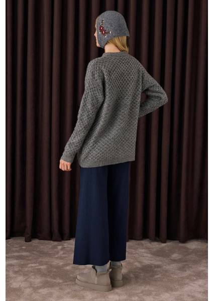 Şerit Detaylı Triko Pantolon Ofis Lacivert