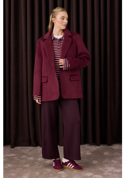 Beli Lastikli Triko Pantolon Koyu Mürdüm