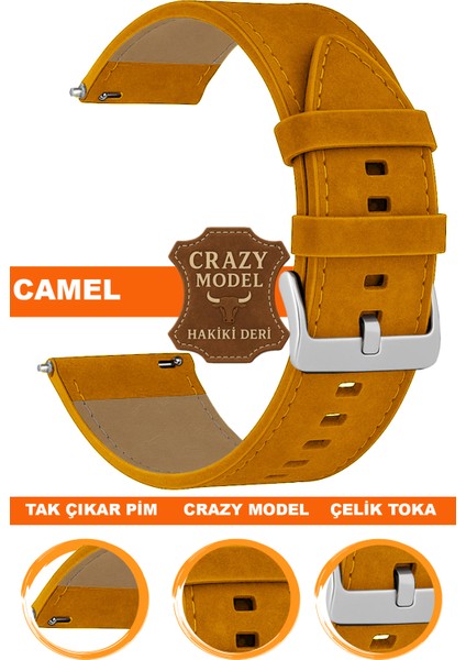 18mm-20mm-22mm-24mm saatlerle uyumlu crazy deri hakiki deri saat kordonu kayışı l10hwc-camel-sılver