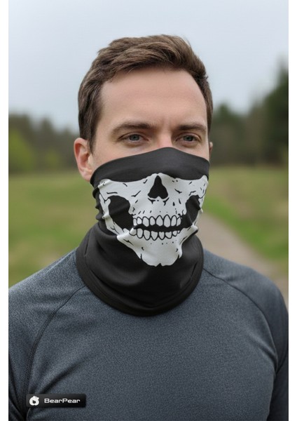 Siyah Kurukafa Buff Baf Bandana Maske Rüzgarlık Motorcu Boyunluğu