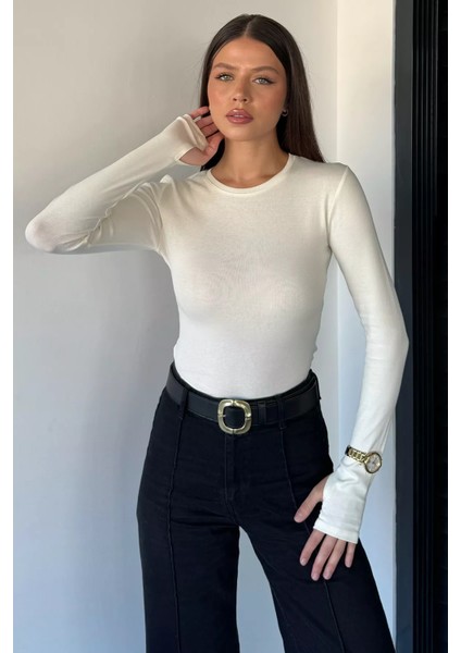 Kadın Bisiklet Yaka Uzun Kol Likralı Slim Fit Body Bluz P-00018604 fiyatları