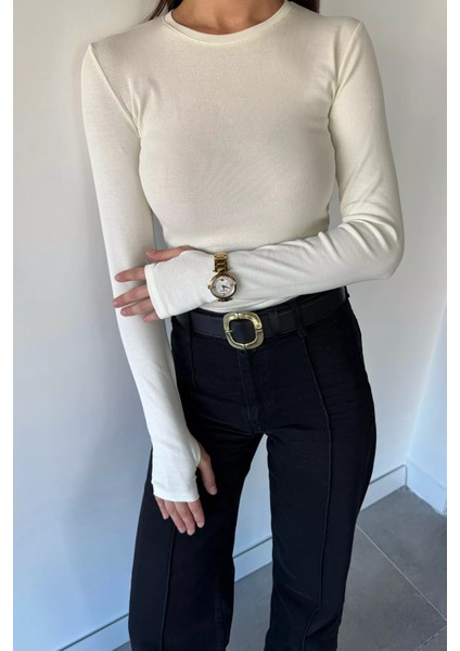 Kadın Bisiklet Yaka Uzun Kol Likralı Slim Fit Body Bluz P-00018604 modelleri