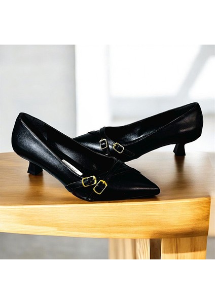 Toka Detaylı 3 cm Kadeh Topuklu Günlük Abiye Stiletto Kadın Ayakkabı modelleri