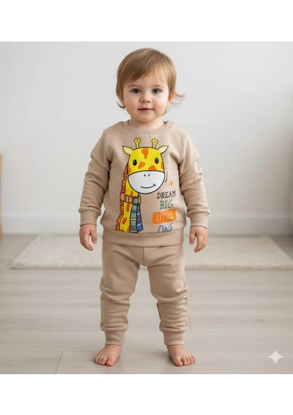Bebek Zürafa Baskılı Çıt Çıtlı Alt Üst Ikili Gündelik Takım 6-18 Ay