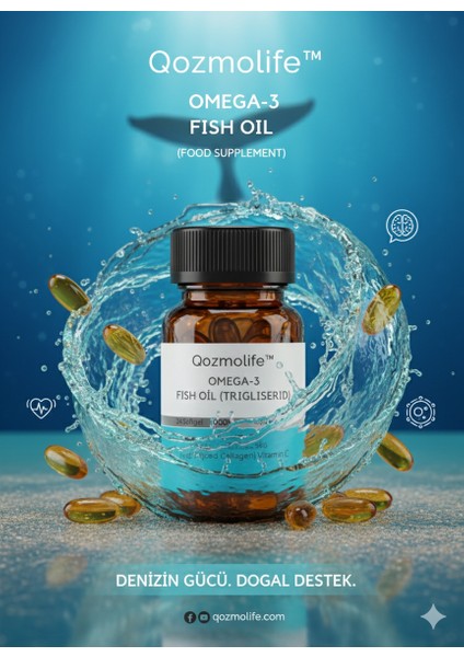 Qozmolife Omega-3 Premium Fish Oil 24 Softgel x 1000MG, Balık Yağı, Hidrolize Kolajen & C Vitamini indirimleri