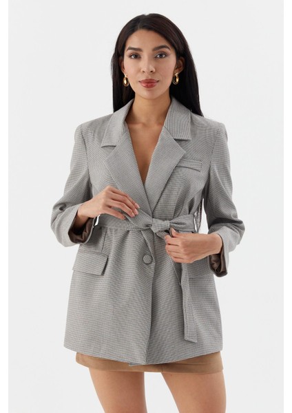 Ekose Blazer Ceket Grı