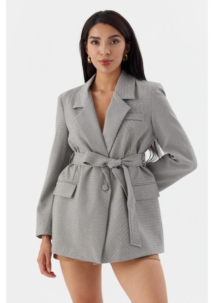 Ekose Blazer Ceket Grı modelleri