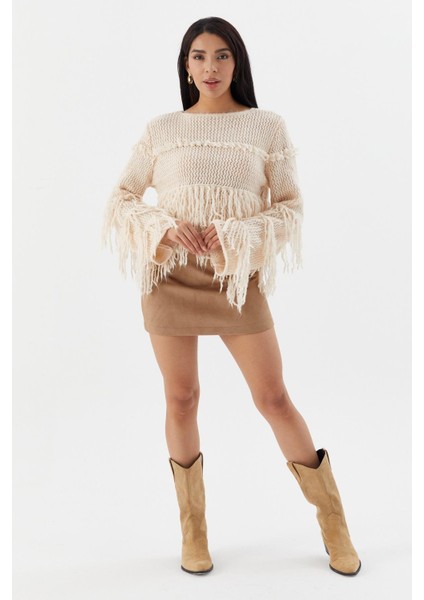 Püsküllü Crop Kazak Bej fırsatları