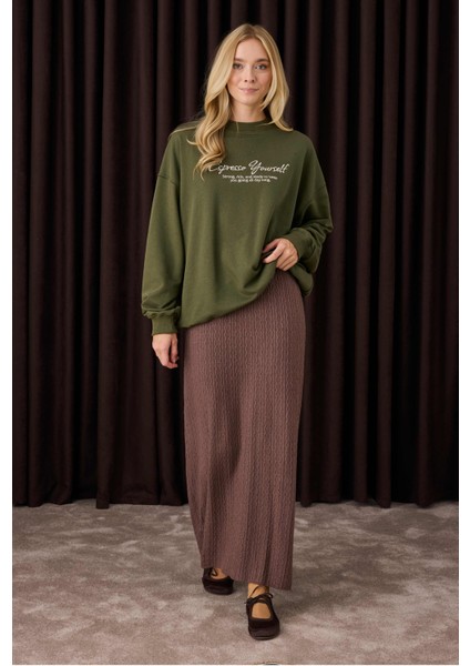 Dokulu Triko Etek Kahverengi