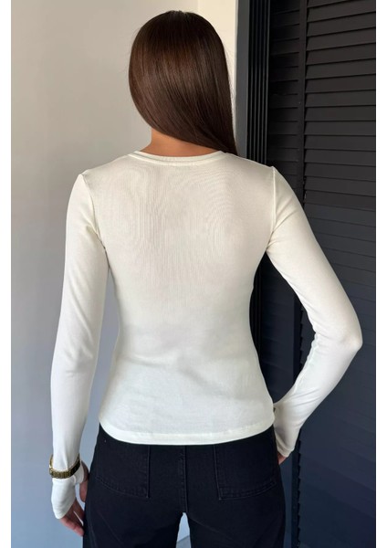 Kadın Bisiklet Yaka Uzun Kol Likralı Slim Fit Body Bluz P-00018604 fırsatları