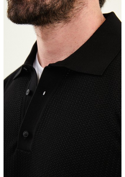 Örgü Desenli Slim Fit Polo Yaka Yün Erkek Triko Kazak fiyatları