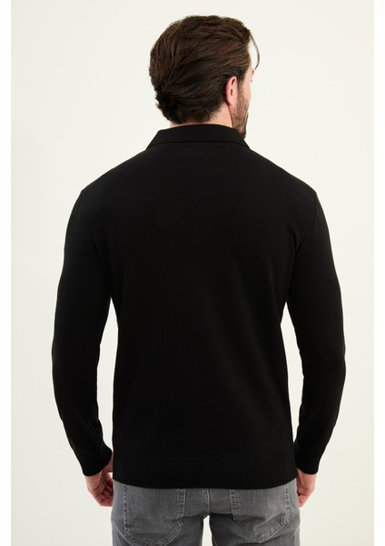 Örgü Desenli Slim Fit Polo Yaka Yün Erkek Triko Kazak modelleri