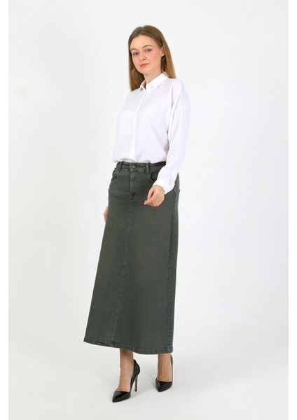 Doğal Kumaşlı Yıldız Rivetlı Kot Etek Yeşil fiyatları