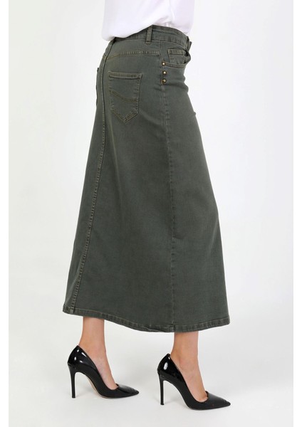 Doğal Kumaşlı Yıldız Rivetlı Kot Etek Yeşil fırsatları