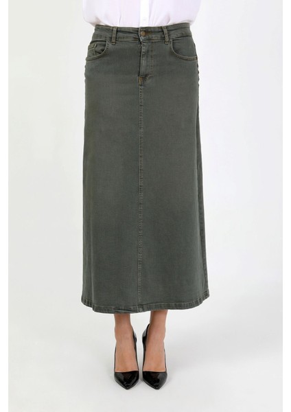 Doğal Kumaşlı Yıldız Rivetlı Kot Etek Yeşil indirimleri