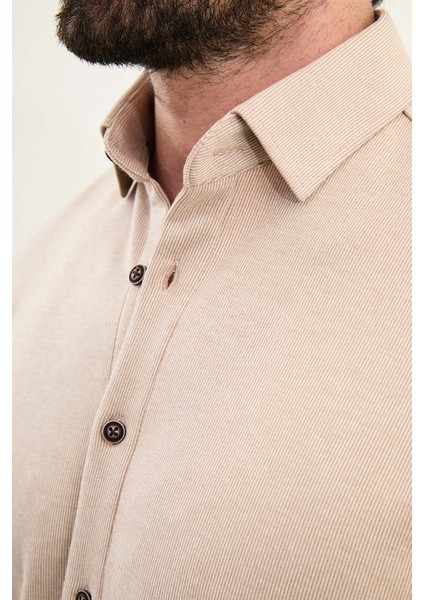 Çizgili Slim Fit Yün Uzun Kollu Erkek Gömlek fiyatları