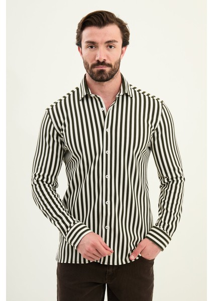 Çizgili Slim Fit Uzun Kollu Erkek Gömlek