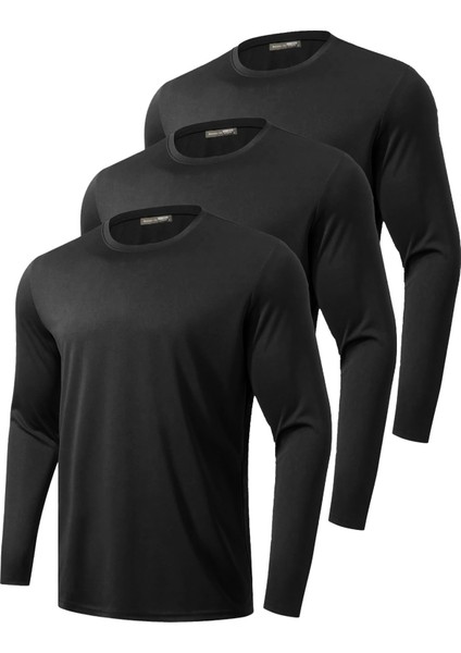 3'lü Paket Erkek %100 Pamuklu Likralı Spor Koşu Günlük Antrenman Uzun Kollu Penye T-Shirt