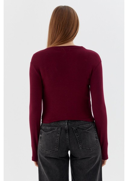 Yakası Fermuarlı Penye Body Bordo indirimleri