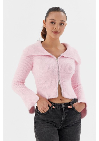 Yumuşak Dokulu Bluz Hırka Pembe