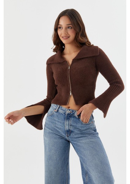 Yumuşak Dokulu Bluz Hırka Kahve