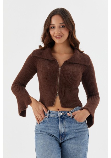 Yumuşak Dokulu Bluz Hırka Kahve modelleri
