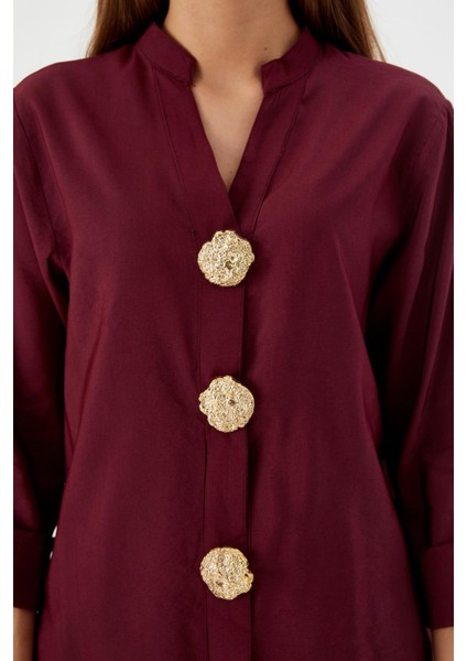 Tasarım Düğmeli Tunik Gömlek Bordo fiyatları