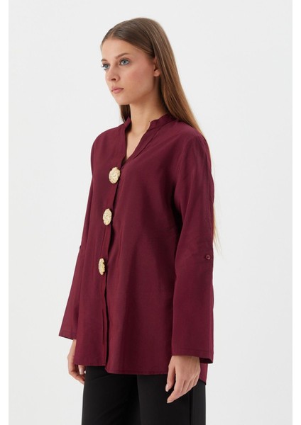 Tasarım Düğmeli Tunik Gömlek Bordo fırsatları