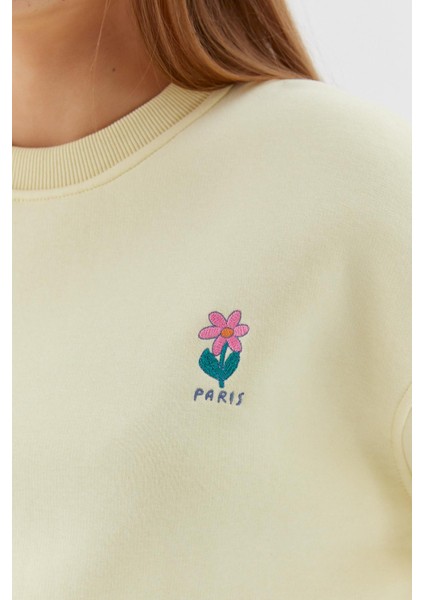 Çiçek Işleme Detaylı Crop Sweatshirt Sarı fiyatları