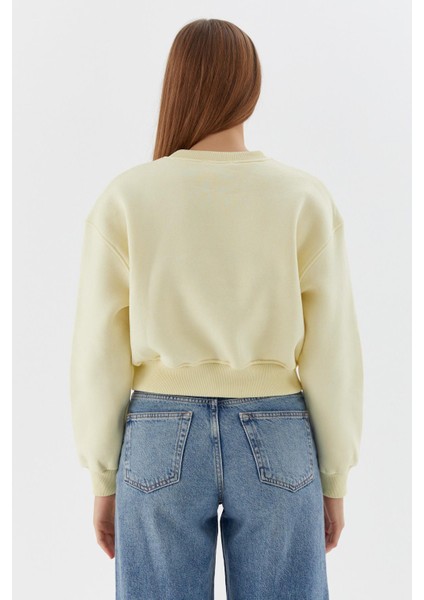 Çiçek Işleme Detaylı Crop Sweatshirt Sarı indirimleri