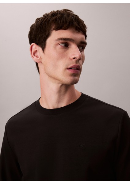 Bisiklet Yaka Siyah Erkek T-Shirt LV04LD202GUB1_LS Luxe Interlock Cot modelleri