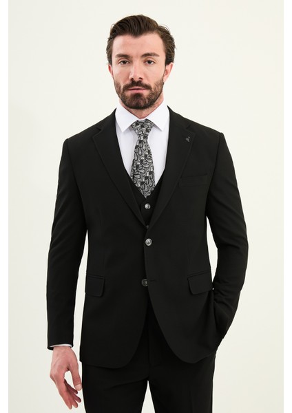 Dokulu Slim Fit Mono Yaka Erkek Takım Elbise fırsatları