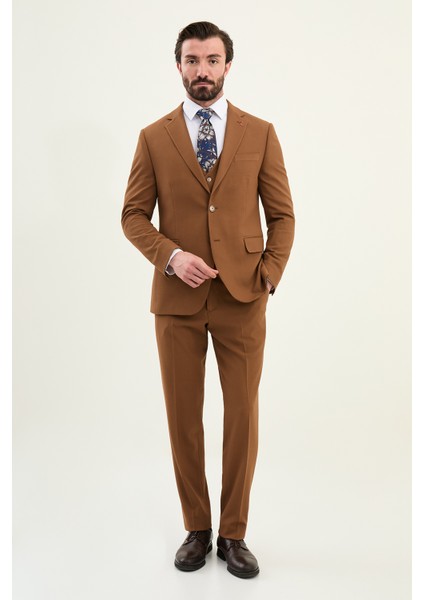 Dokulu Slim Fit Mono Yaka Erkek Takım Elbise modelleri