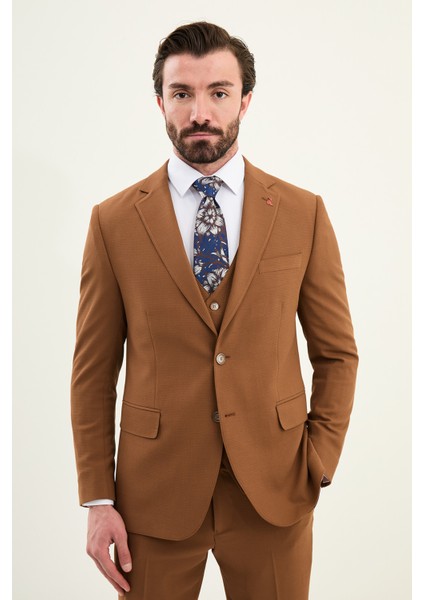 Dokulu Slim Fit Mono Yaka Erkek Takım Elbise fırsatları